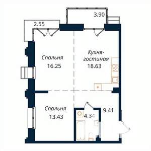 2-к квартира, строящийся дом, 68м2, 10/18 этаж