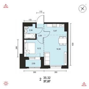 2-к квартира, вторичка, 38м2, 14/14 этаж