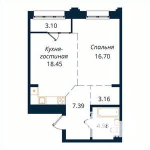 1-к квартира, строящийся дом, 53м2, 17/18 этаж