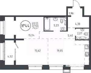 2-к квартира, вторичка, 73м2, 8/19 этаж