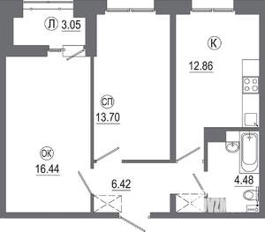 2-к квартира, вторичка, 57м2, 12/16 этаж