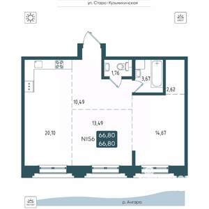 2-к квартира, вторичка, 67м2, 8/20 этаж