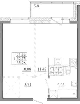 1-к квартира, строящийся дом, 35м2, 9/16 этаж