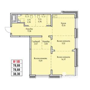3-к квартира, строящийся дом, 79м2, 7/19 этаж