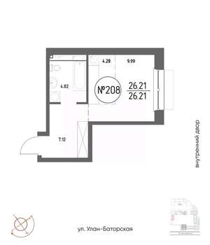 Студия квартира, вторичка, 26м2, 9/19 этаж