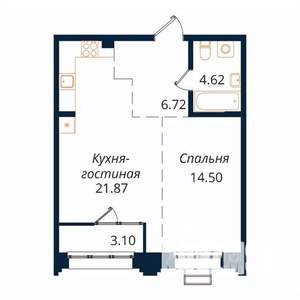 1-к квартира, строящийся дом, 50м2, 13/18 этаж
