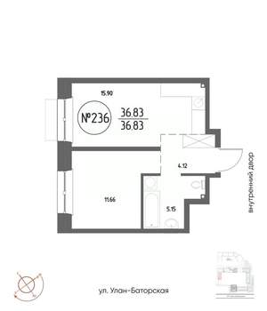 1-к квартира, строящийся дом, 37м2, 12/19 этаж