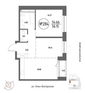 2-к квартира, вторичка, 56м2, 18/18 этаж