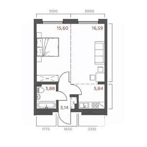 1-к квартира, строящийся дом, 45м2, 6/19 этаж