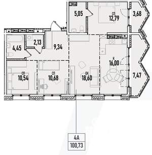 4-к квартира, вторичка, 101м2, 12/19 этаж