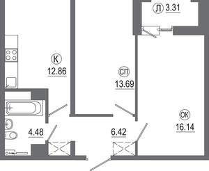 2-к квартира, вторичка, 57м2, 12/16 этаж