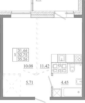 1-к квартира, вторичка, 35м2, 12/16 этаж