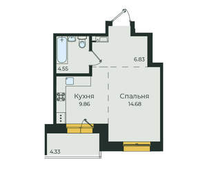 1-к квартира, вторичка, 40м2, 9/19 этаж