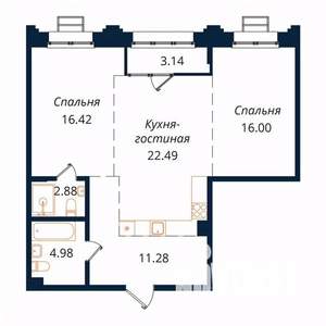 2-к квартира, строящийся дом, 76м2, 7/18 этаж