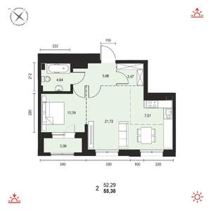 2-к квартира, вторичка, 55м2, 9/14 этаж