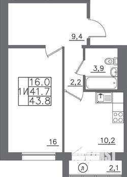 1-к квартира, вторичка, 44м2, 3/14 этаж