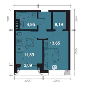 2-к квартира, вторичка, 41м2, 1/8 этаж