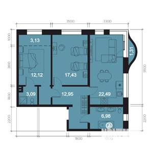 3-к квартира, строящийся дом, 80м2, 1/8 этаж