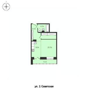 1-к квартира, строящийся дом, 45м2, 2/15 этаж