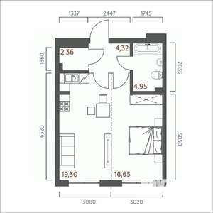 1-к квартира, вторичка, 48м2, 10/19 этаж