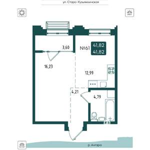 1-к квартира, вторичка, 42м2, 9/20 этаж