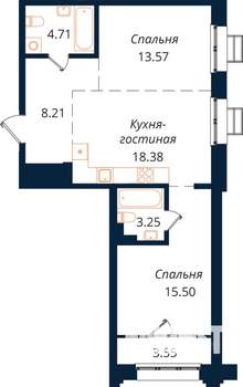 2-к квартира, строящийся дом, 67м2, 6/18 этаж