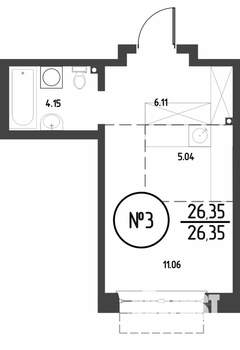 1-к квартира, строящийся дом, 26м2, 2/19 этаж