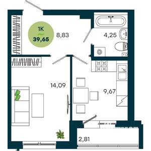 1-к квартира, строящийся дом, 40м2, 3/19 этаж