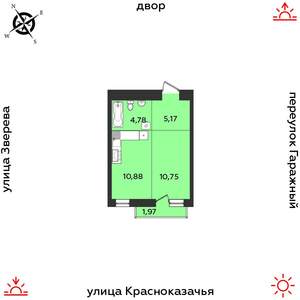 1-к квартира, строящийся дом, 34м2, 6/9 этаж