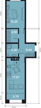 2-к квартира, вторичка, 52м2, 3/8 этаж