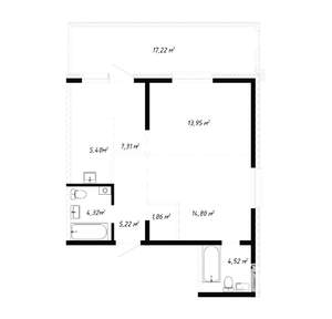 2-к квартира, вторичка, 57м2, 1/19 этаж