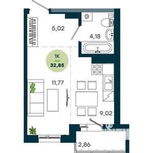 1-к квартира, вторичка, 33м2, 9/19 этаж
