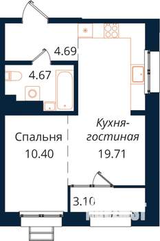 1-к квартира, строящийся дом, 43м2, 3/18 этаж