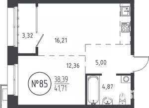 1-к квартира, вторичка, 41м2, 15/19 этаж