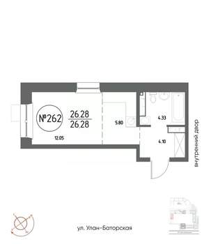 Студия квартира, вторичка, 26м2, 15/19 этаж