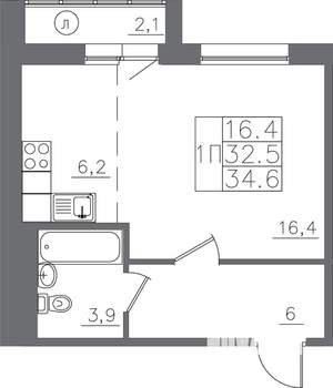 1-к квартира, вторичка, 35м2, 2/14 этаж