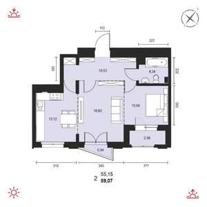 2-к квартира, вторичка, 59м2, 3/14 этаж