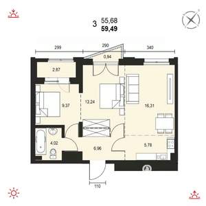 3-к квартира, вторичка, 59м2, 18/19 этаж