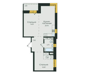 2-к квартира, вторичка, 65м2, 13/17 этаж