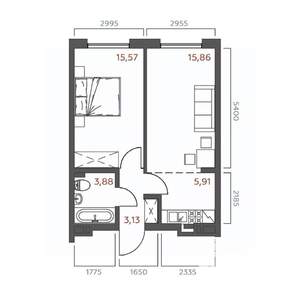 1-к квартира, строящийся дом, 44м2, 2/19 этаж