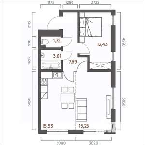 2-к квартира, строящийся дом, 56м2, 9/19 этаж