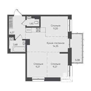 2-к квартира, вторичка, 59м2, 7/19 этаж