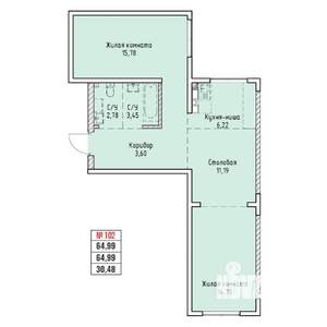 2-к квартира, строящийся дом, 65м2, 13/19 этаж