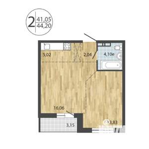 2-к квартира, строящийся дом, 44м2, 12/19 этаж