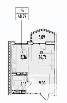 1-к квартира, вторичка, 40м2, 13/19 этаж