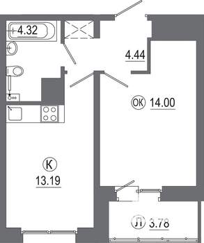 1-к квартира, вторичка, 39м2, 15/16 этаж