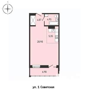 1-к квартира, строящийся дом, 51м2, 5/15 этаж