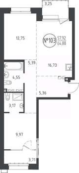 2-к квартира, вторичка, 65м2, 6/10 этаж