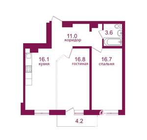 2-к квартира, строящийся дом, 68м2, 12/12 этаж