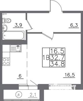1-к квартира, вторичка, 35м2, 14/14 этаж